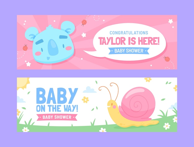 Vector handgetekende babydouche horizontale banner