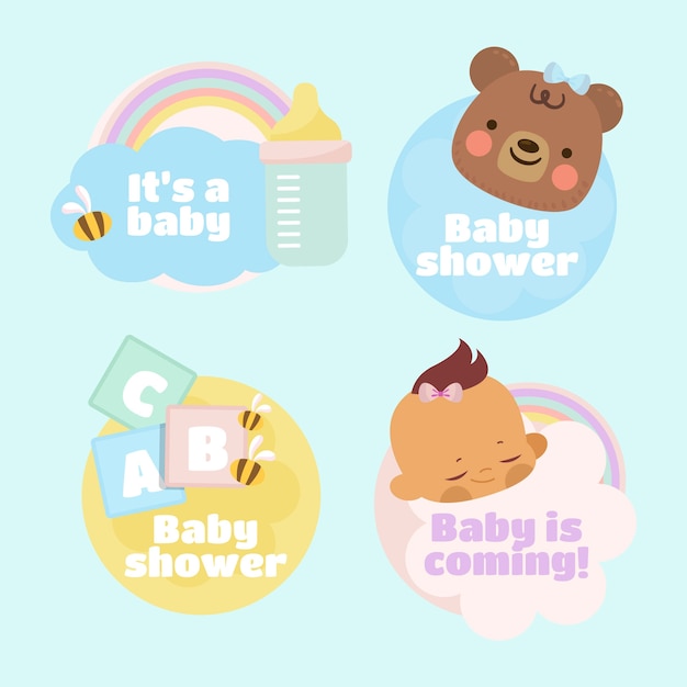 Vector handgetekende babyshowerlabels