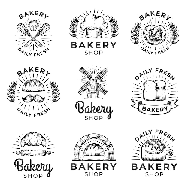 Handgetekende bakkerij logo collectie