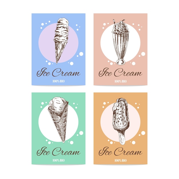 Handgetekende banners met ijs in schetsstijl Vintage vectorillustratie