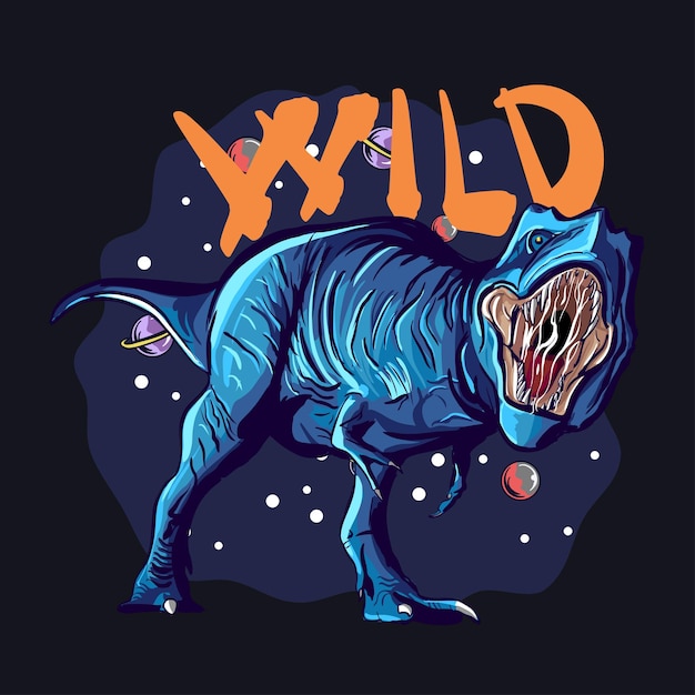 Vector handgetekende blauwe trex vectorillustratie