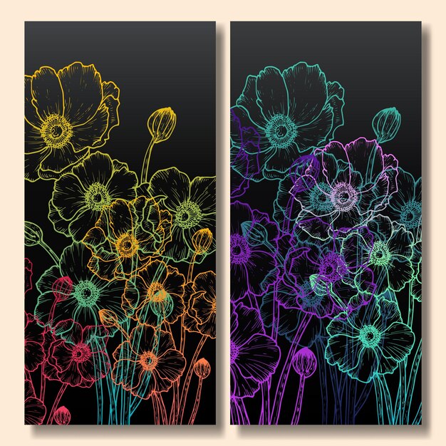 Vector handgetekende bloem abstracte behangcollectie