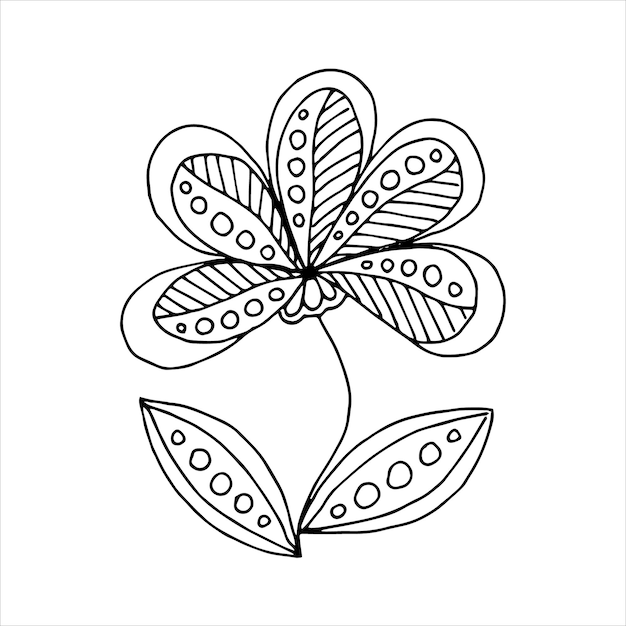 Handgetekende bloem één doodle element voor het kleuren van de uitnodigingsbriefkaart Zwart-wit vectorafbeelding