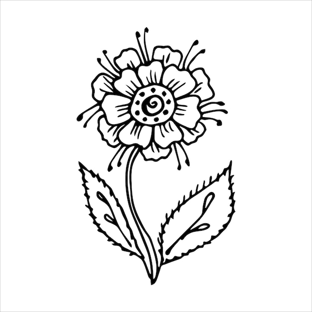 Handgetekende bloem enkele doodle element