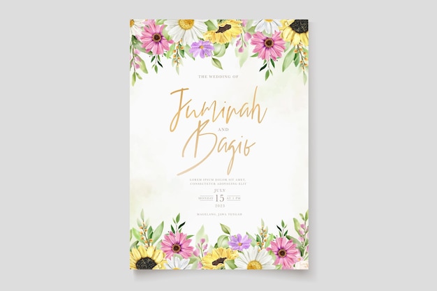 Handgetekende bloemen aquarel uitnodigingskaarten set