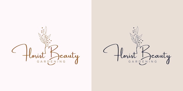 Handgetekende bloemen botanische logo bundel illustratie collectie voor schoonheid, natuurlijk, biologisch Premium