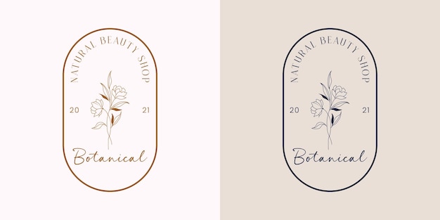 Handgetekende bloemen botanische logo bundel illustratie collectie voor schoonheid, natuurlijk, biologisch Premium