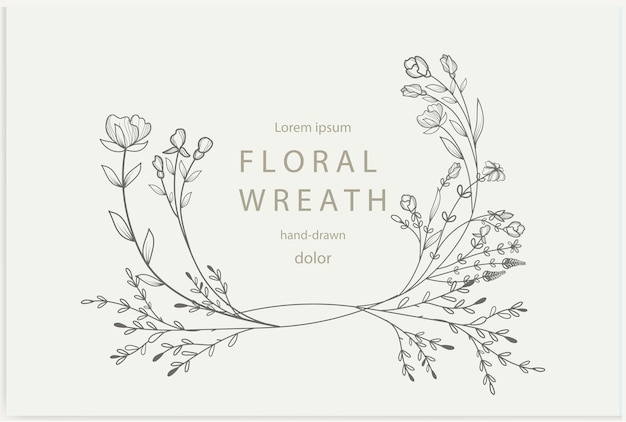 Handgetekende bloemen frame lijnwerk Botanische vectorelementen voor huwelijksuitnodigingen en wenskaarten