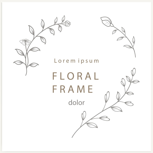 Handgetekende bloemen frame lijnwerk Botanische vectorelementen voor huwelijksuitnodigingen en wenskaarten