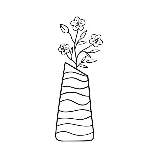 Handgetekende bloemen in een vaas doodle Huisplanten in schetsstijl