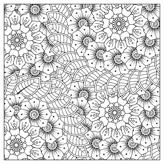 handgetekende bloemenillustratie en bloemkleurboek voor volwassenen