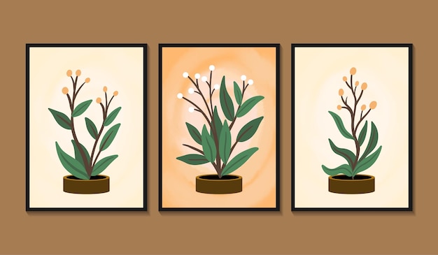 Vector handgetekende boho covers collectie botanische kunst aan de muur