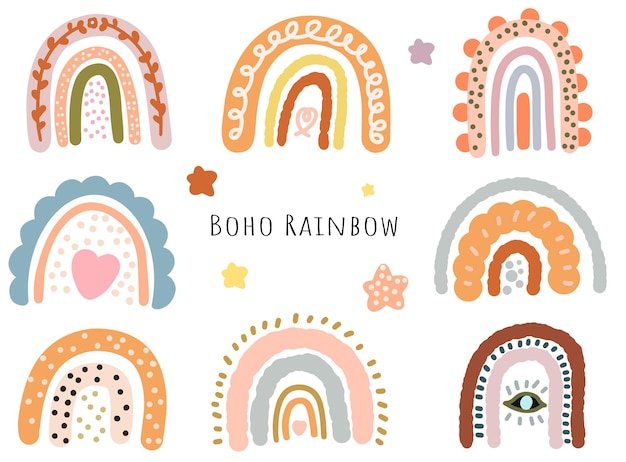 Handgetekende boho regenboog vector collectie