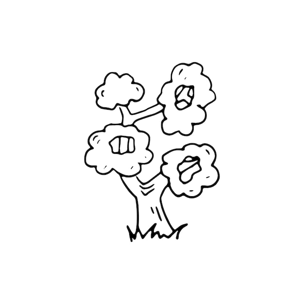 Handgetekende boom doodle pictogram. hand getekende zwarte schets. teken symbool. decoratie-element. witte achtergrond. geïsoleerd. plat ontwerp. cartoon vectorillustratie.