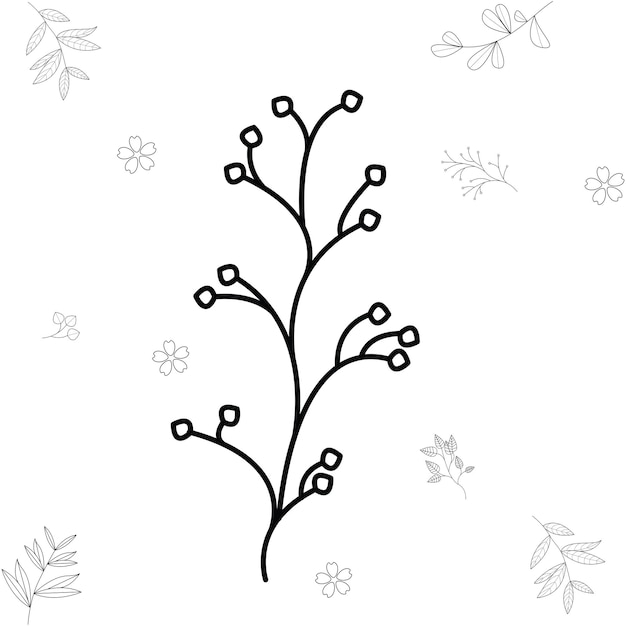 Handgetekende boomtakken en bladeren vector grafisch ontwerp ornament