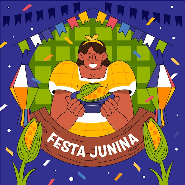 Vector handgetekende braziliaanse festas juninas illustratie