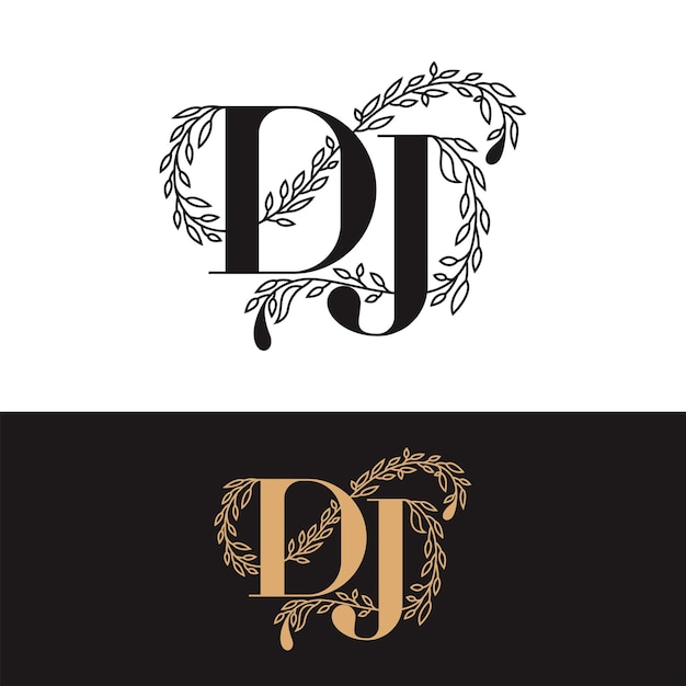 Vector handgetekende bruiloft monogram dj-logo