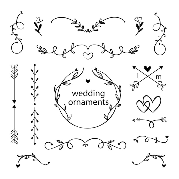 Handgetekende bruiloft ornament collectie