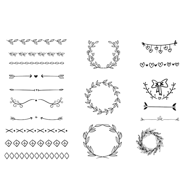 Handgetekende bruiloftsalbum ornamenten zwarte vector