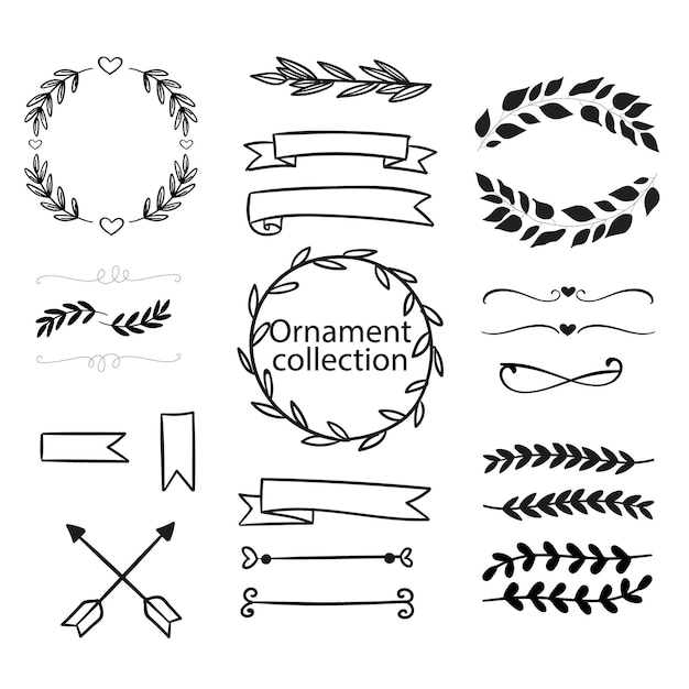 Handgetekende bruiloftsalbum ornamenten zwarte vector