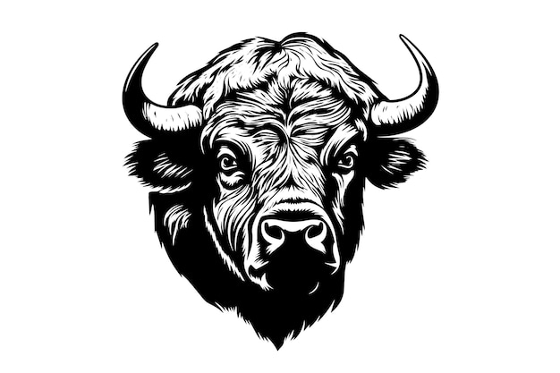 Handgetekende buffel Vector illustratie van stier inkt schets gravure stijl