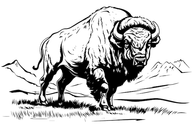 Handgetekende buffel Vector illustratie van stier inkt schets gravure stijl