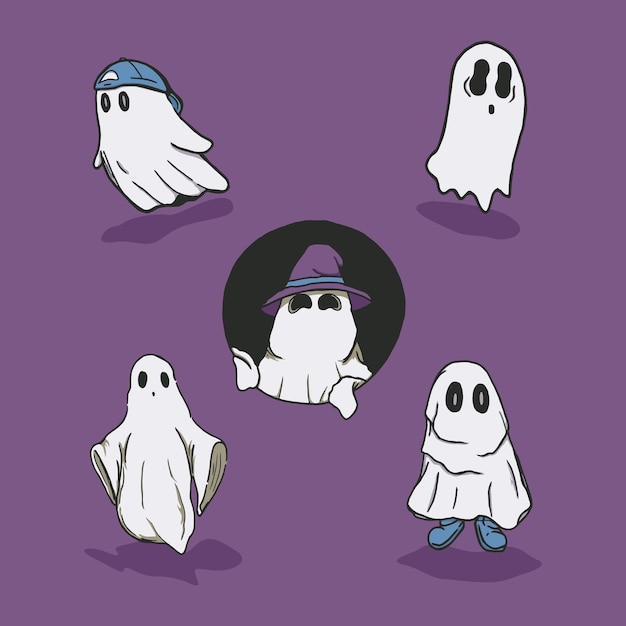 Handgetekende bundel van schattige spookkarakterillustratie wanneer halloween komt