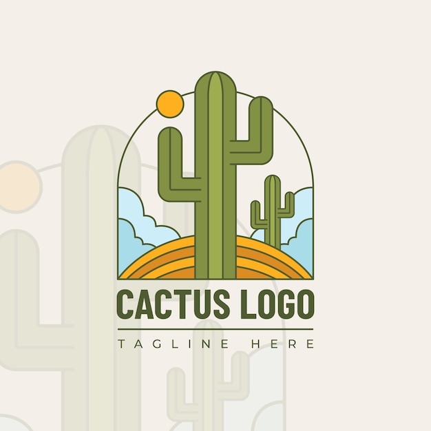 Vector handgetekende cactus logo sjabloon