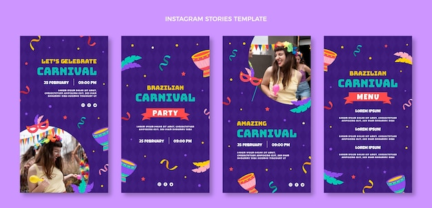 Handgetekende carnaval instagram verhalencollectie