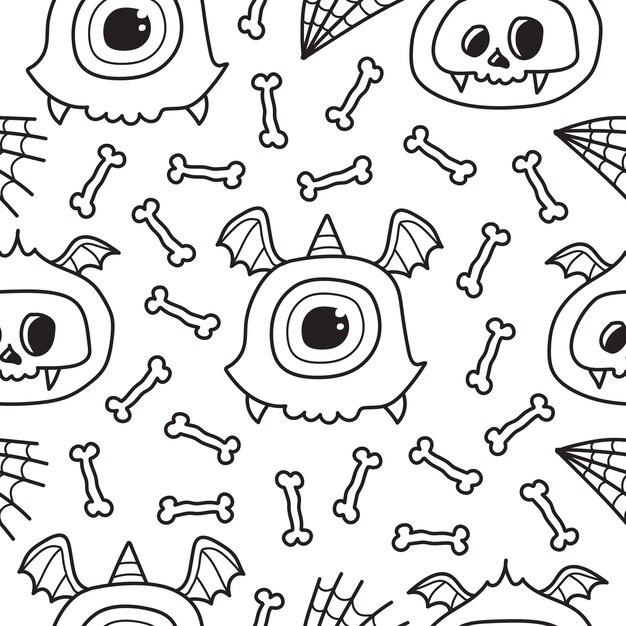 Handgetekende cartoon doodle monster patroon ontwerp