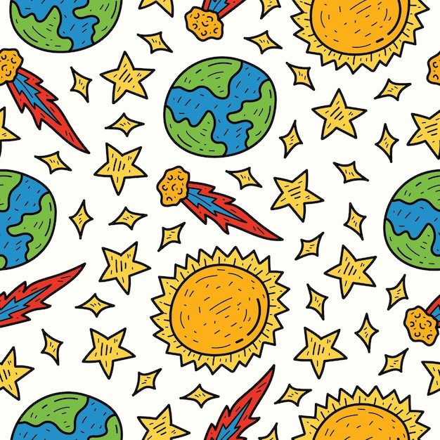 Handgetekende cartoon doodle planeet patroon illustratie ontwerp