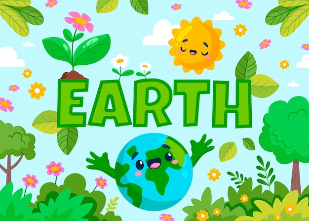 Handgetekende cartoon Earth Day compositie