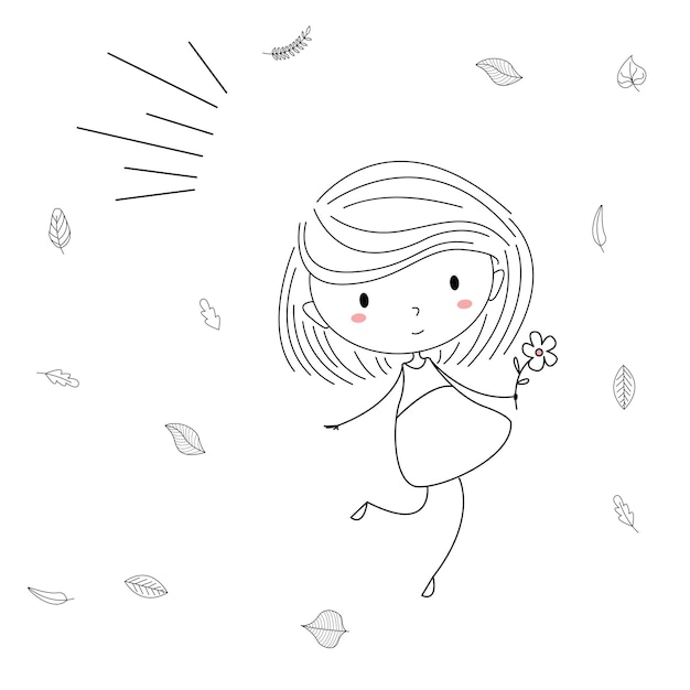 Handgetekende Cartoon Happy Kids Stock Vector Verbeelding illustratie meisje kind dans