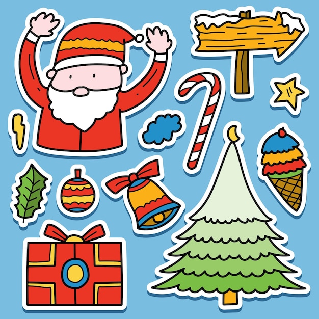 Handgetekende cartoon kerst doodle sticker ontwerp