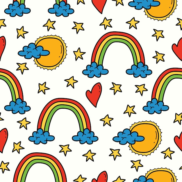 Handgetekende cartoon regenboog doodle illustratie patroon ontwerp