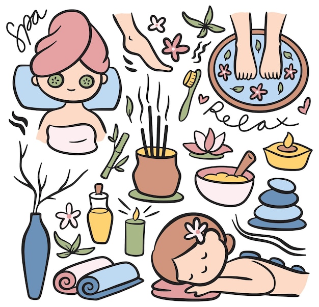 Handgetekende Cartoon Spa Doodle Element