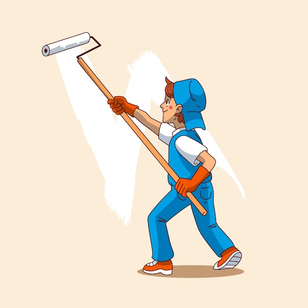 Handgetekende cartoonillustratie van een schilder