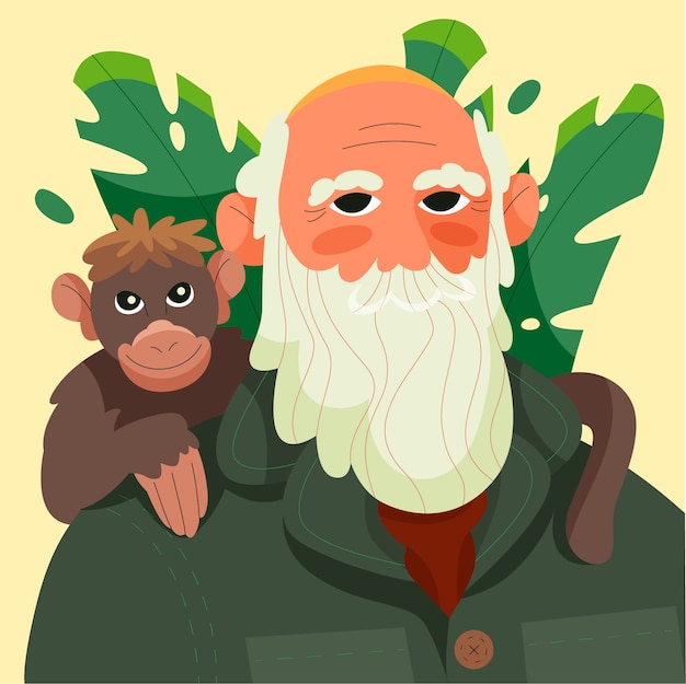 Handgetekende charles darwin-illustratie