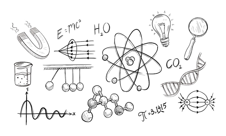 Vector handgetekende collectie natuurkunde