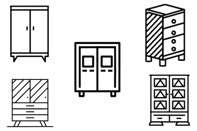 Handgetekende contourvector van kastmeubels op witte achtergrond illustratie