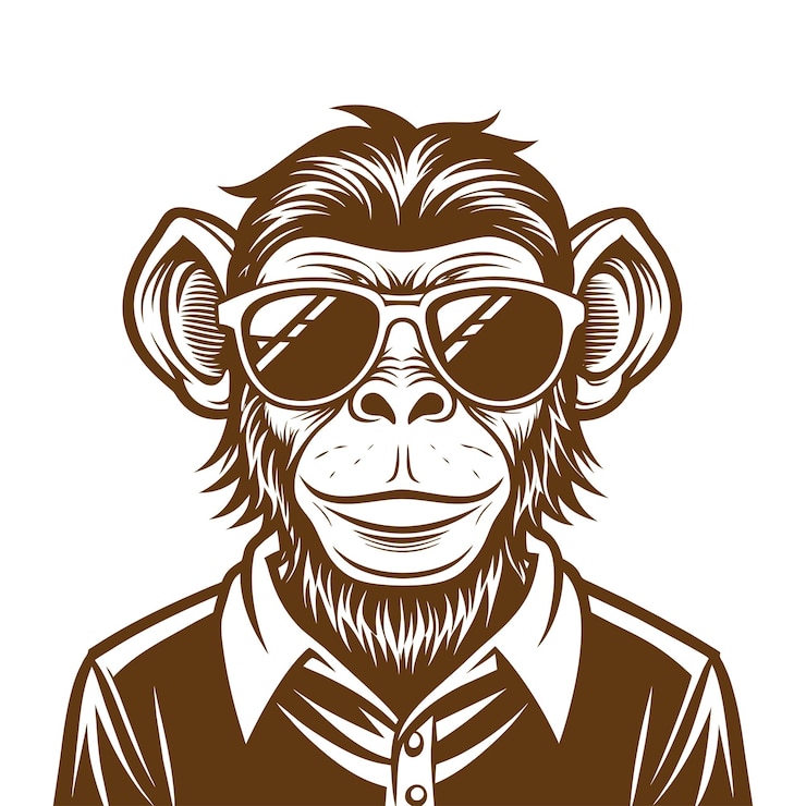 Vector handgetekende coole aap sticker draag een zonnebril