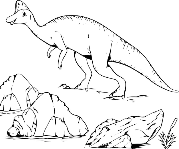 Vector handgetekende corythosauriërsillustratie voor kinderprentenboek