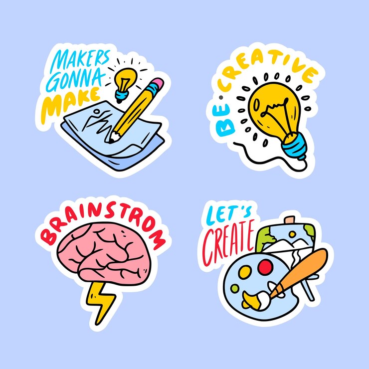 Handgetekende creatieve kleurrijke stickerscollectie