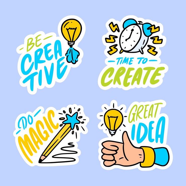 Handgetekende creatieve kleurrijke stickerscollectie
