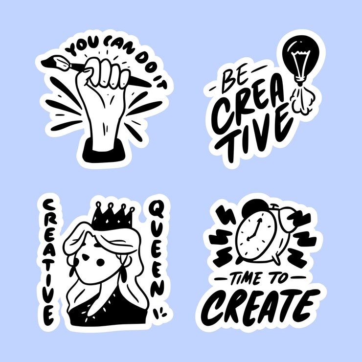 Handgetekende creativiteit stickers collectie