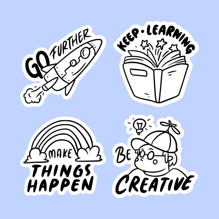 Handgetekende creativiteit stickers collectie