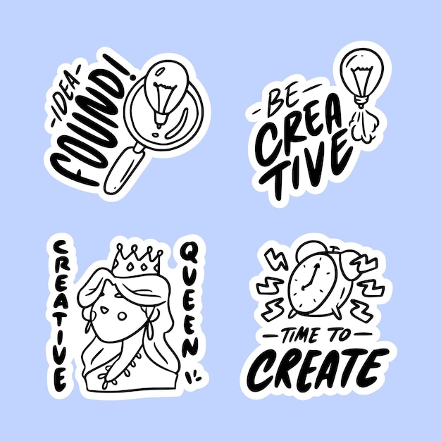 Handgetekende creativiteit stickers collectie