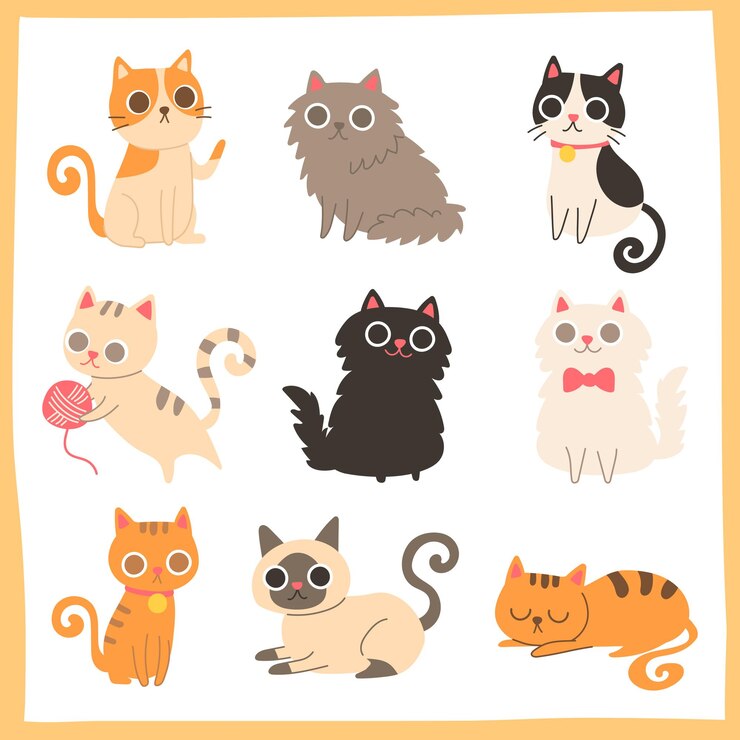 Vector handgetekende cute cartoon cats character illustratie collectie