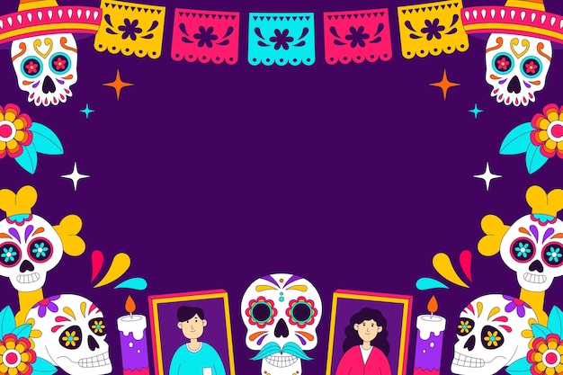 Handgetekende dia de muertos achtergrond