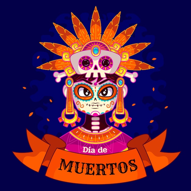 Handgetekende dia de muertos illustratie